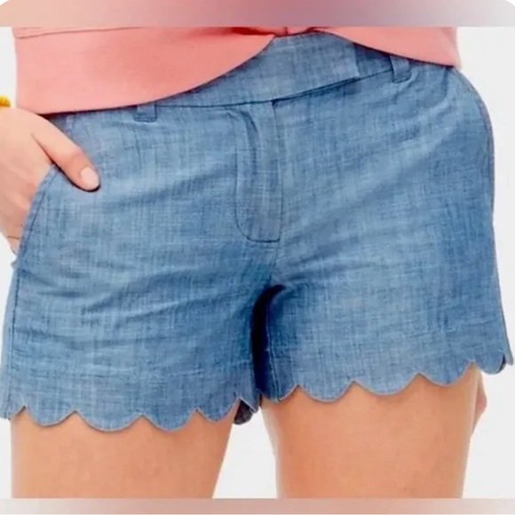 J Crew Blue Chambray Mid Rise Scalloped Hem Shorts size 10 - Picture 1 of 6